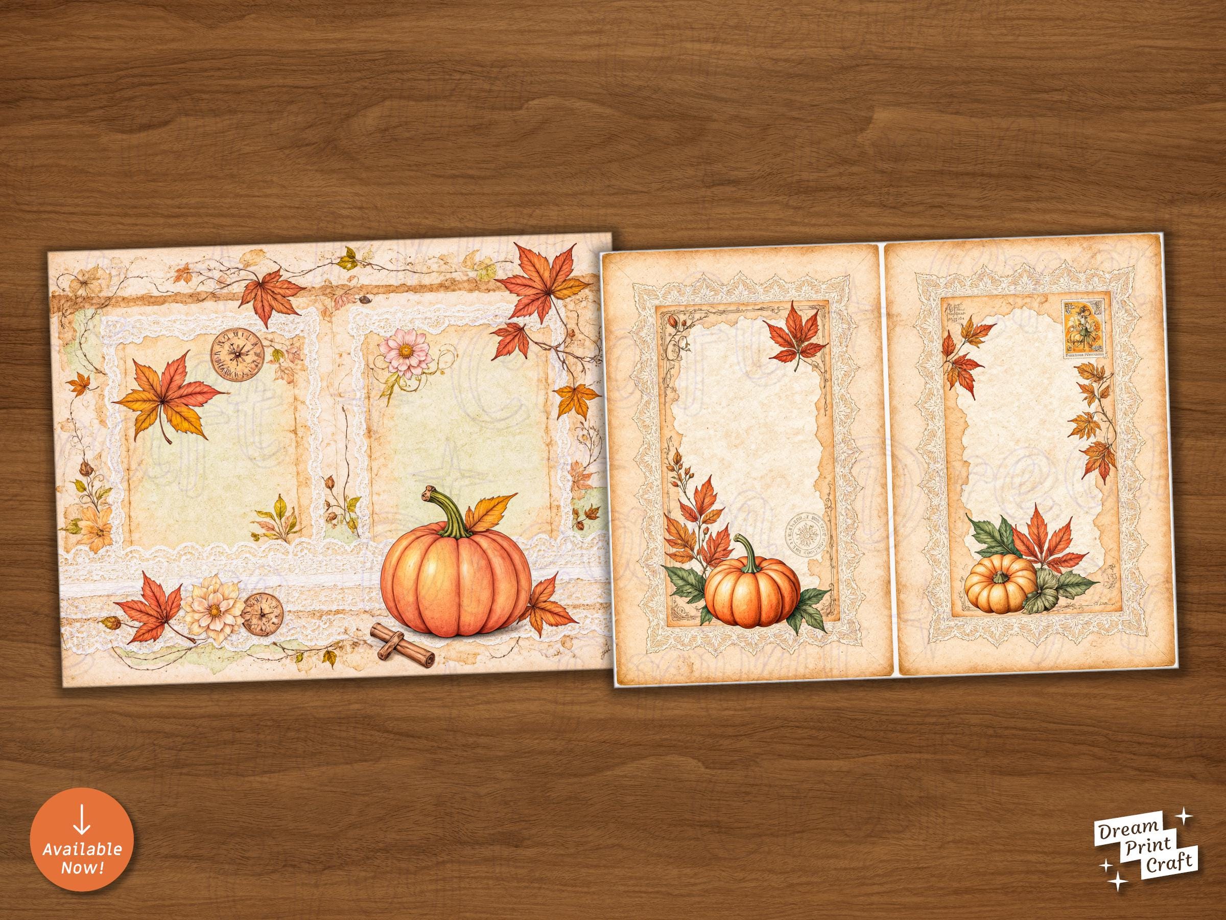 Autumn Junk Journal Kit: Vintage Pumpkin, Maple Leaf Printable Pages ...