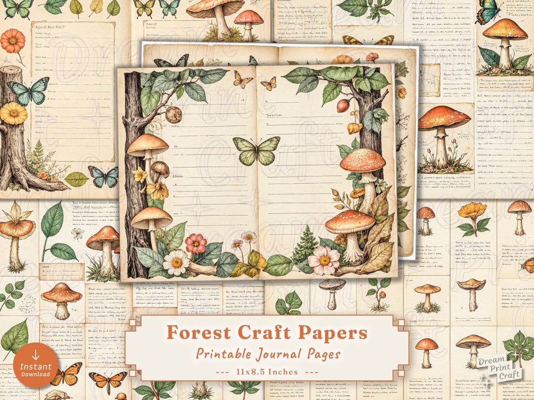 Botanical Junk Journal Kit: Vintage Autumn Forest Ephemera (printable ...