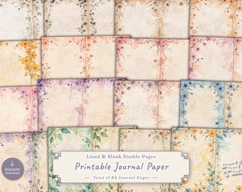 Vintage Floral  Lined & Blank Writing Papers Junk Journal – Printable Botanical Pages