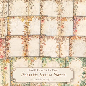 Vintage Leaves Lined & Blank Writing Papers Junk Journal – Printable Botanical Pages