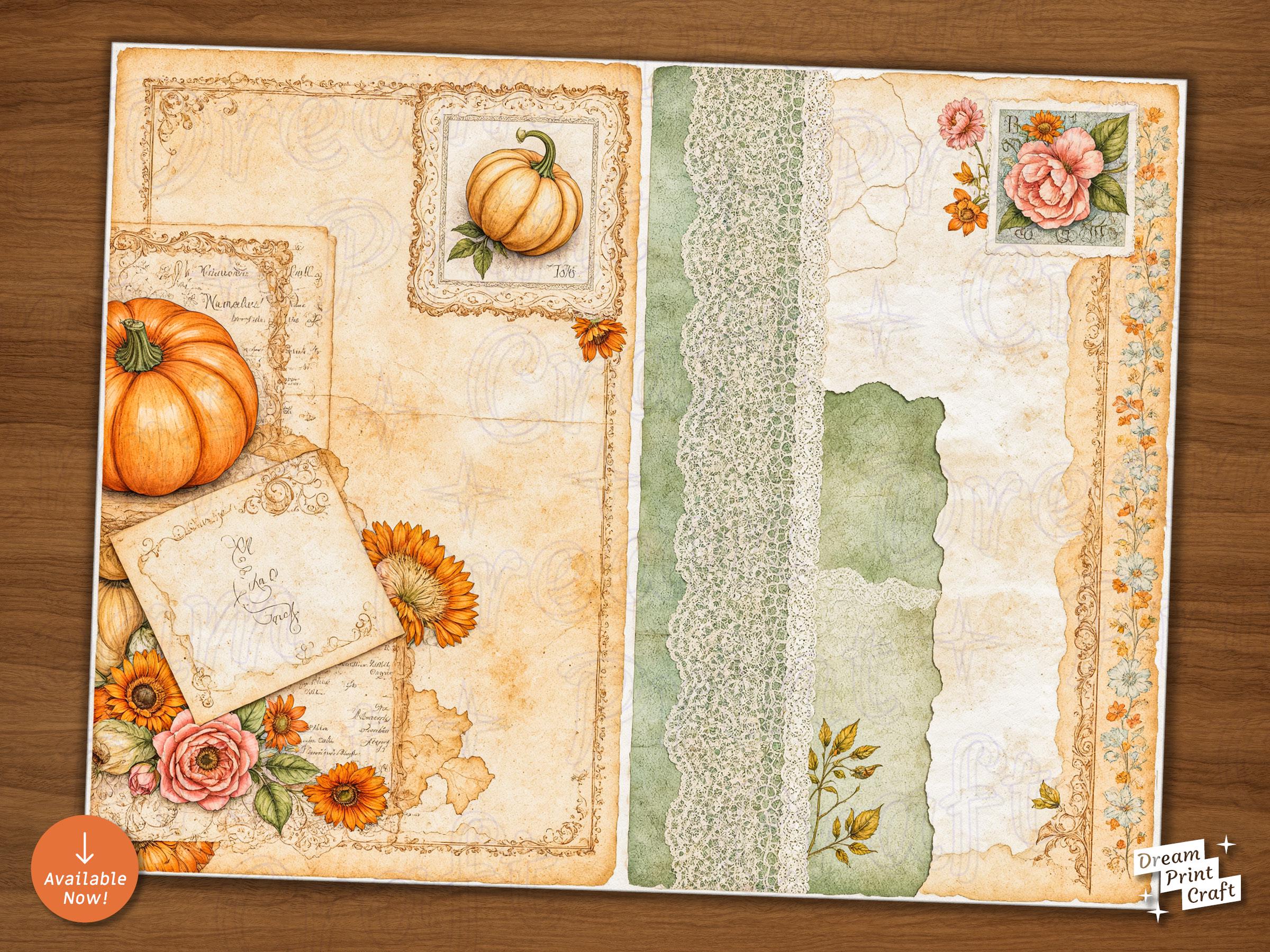 Autumn Junk Journal Kit: Vintage Pumpkin, Maple Leaf Printable Pages ...