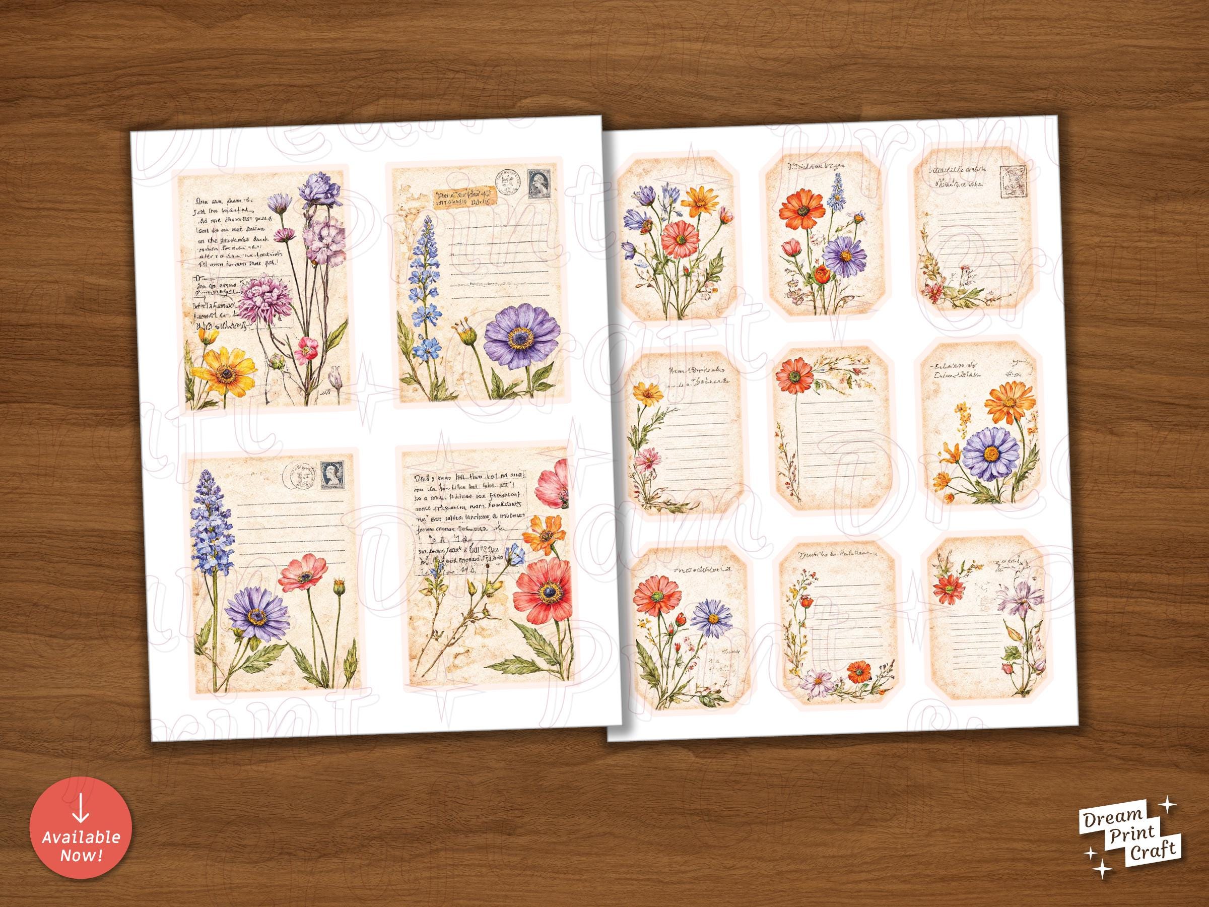 Wildflower Ephemera Kit: Vintage Junk Journal Pages (printable Digital ...