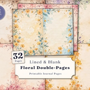 Vintage Floral  Lined & Blank Writing Papers Junk Journal – Printable Botanical Pages