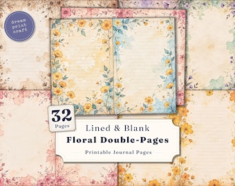 Vintage Floral  Lined & Blank Writing Papers Junk Journal – Printable Botanical Pages