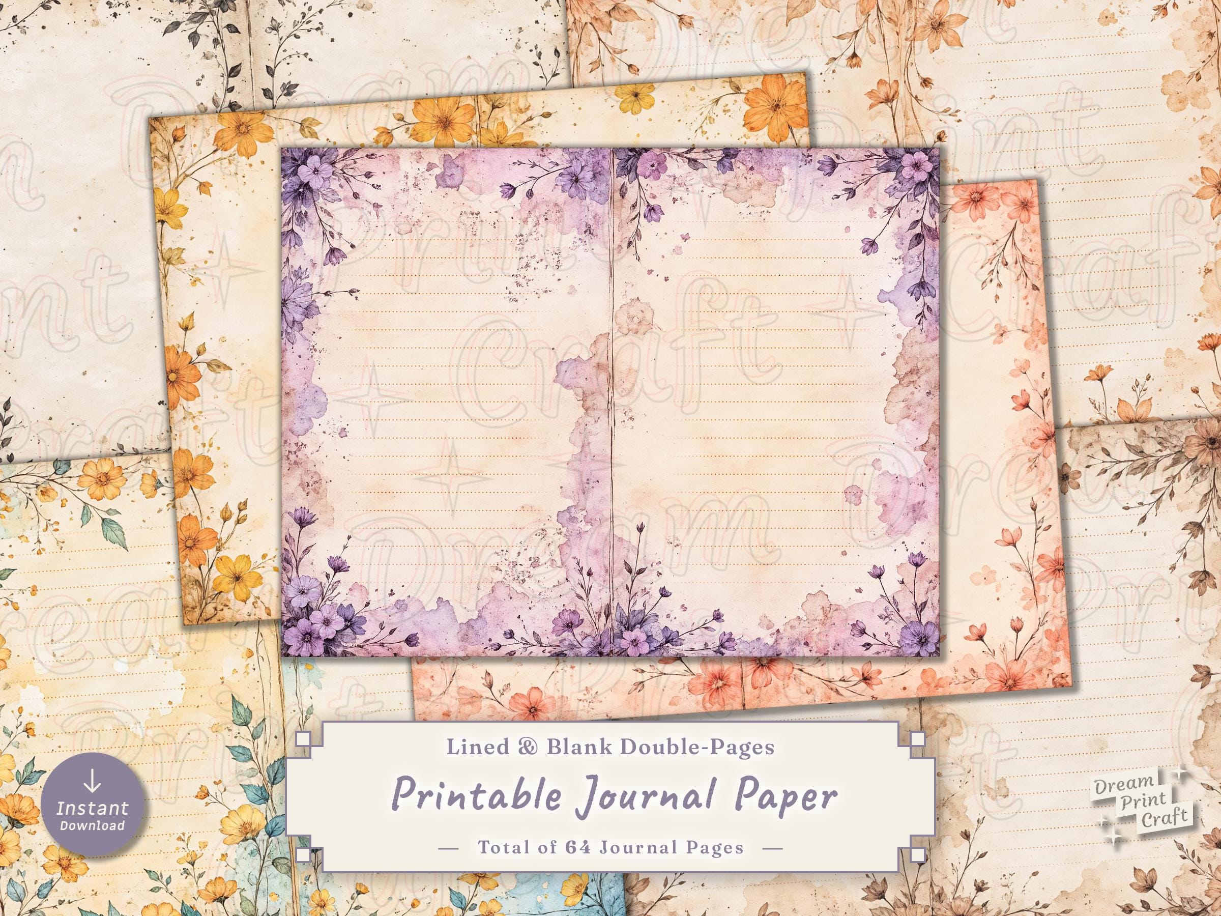 Vintage Floral Lined & Blank Writing Papers Junk Journal – Printable ...
