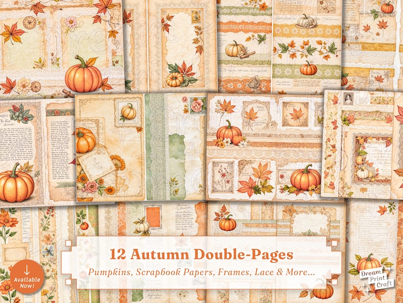 Autumn Junk Journal Kit: Vintage Pumpkin, Maple Leaf Printable Pages ...