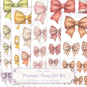 Haz una reverencia - Kit de recortes precisos - 112 diseños Coquette Retro Ribbons Ephemera (Páginas imprimibles, descarga digital)