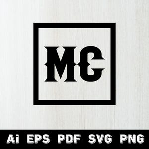 May include: Black and white graphic design featuring the letters "ME" inside a square border. Below the square, the image includes the file types: Ai, EPS, PDF, SVG, and PNG.