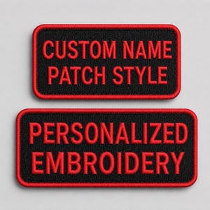 Custom Embroidered Name Patch  Two-Line Text, Hook & Loop, Sew On, Iron On