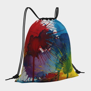 Multicolored drawstring tote bag, beach backpack, casual drawstring tote