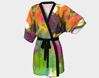 Belted Kimono Robe, multicolored jacket, comfy stylish wrap, robe for women and men
