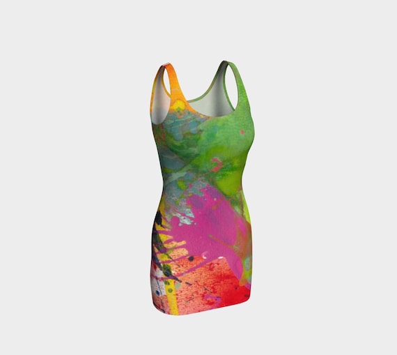 bright coloured bodycon dresses NEON Glow Acid Splash Bodycon Tank Style Mini Dress