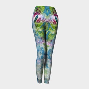 Multicolored Blue and Green Yoga Leggings compression fitting active wear for sports, the gym, or yoga class.