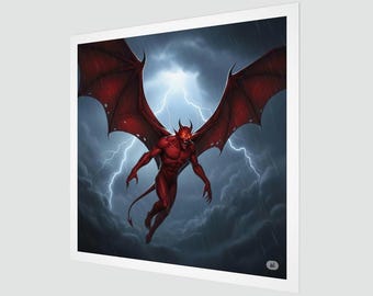 Scary devil art print for Halloween, printed with archival inks and paper