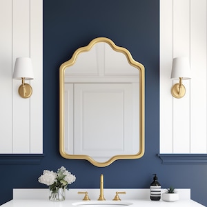 Elegant Mirror, Gold Wall Mirror, Asymmetrical Design Scalloped Mirror, Bathroom Mirror, Unique Vanity Mirror, Decorative Mirror Wall Decor