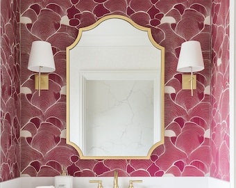 Art Deco Mirror, Gold Bathroom Mirror, Decorative Wall Mirror, Scalloped Mirror Home Decor, Entryway Hallway Mirror, Gold Vanity Mirror