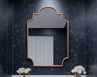 Scalloped Arched Mirror, Gold Framed Art Deco Mirror, Decorative Wall Mirror, Artistic Mirror for Living Room, Entryway or Bathroom Use