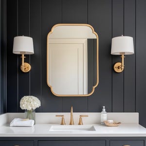 Decoratieve wandspiegel, moderne gouden houten lijstspiegel, rechthoekige accentspiegel voor woonkamer, hal of badkamerinrichting, make-upspiegel