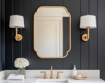Decorative Wall Mirror, Modern Gold Wood Frame Mirror, Rectangular Accent Mirror for Living Room, Entryway or Bathroom Decor, Vanity Mirror