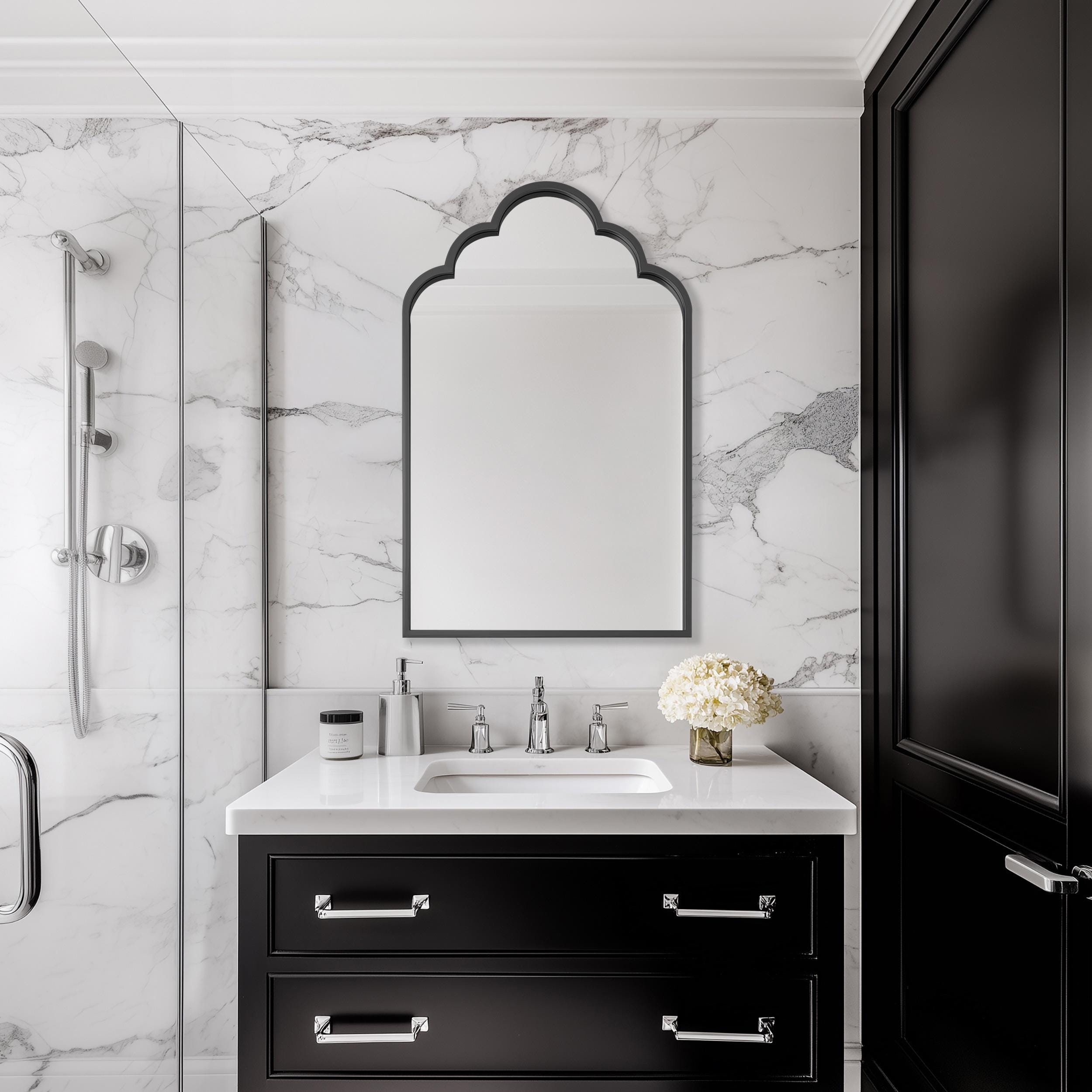 アールデコ調アーチ型ウォールミラー（ゴールド、ブラック、シルバー