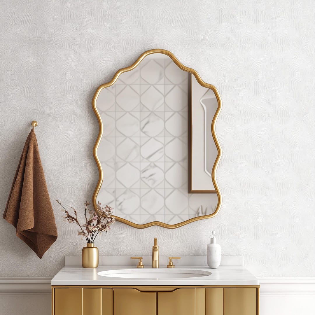 Elegant Wavy Gold Frame Mirror: Modern Wall Decor - Etsy
