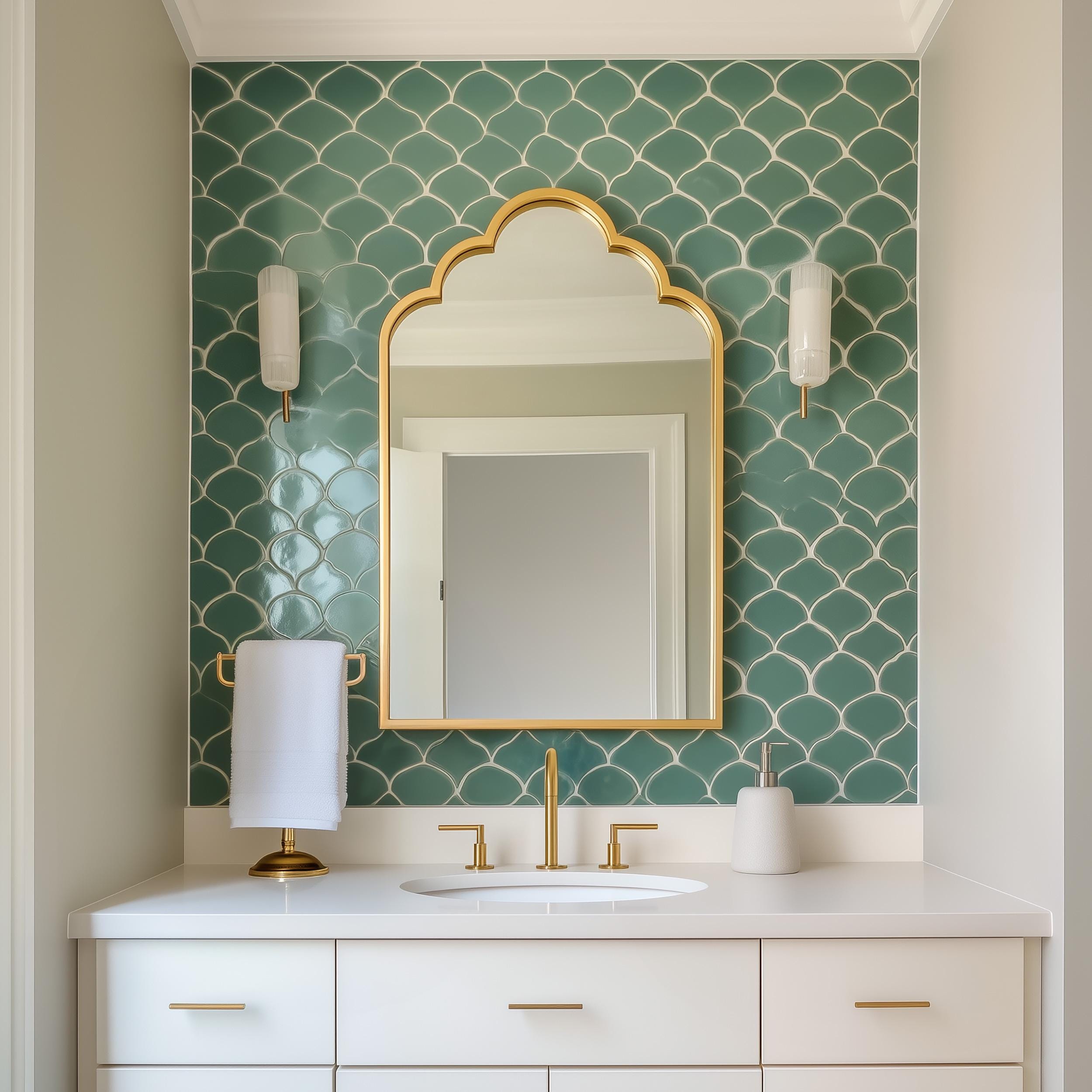Art Deco Arched Mirror, Decorative Wall Mounted Mirror for Bathroom & Entryway, Statement Vanity Mirror Home Decor, Elegant Accent Mirror