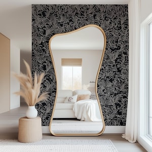 Gold Full Length Scalloped Mirror, Modern Floor Mirror, Unique Bedroom Mirror, Tall Irregular Mirror, Large Asymmetrical Mirror Home Accent