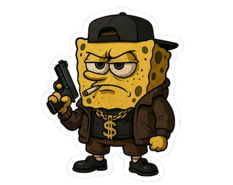 Gangster Sponge Parody Sticker  Funny Urban Cartoon Character Street Style Hip Hop Vinyl Decal