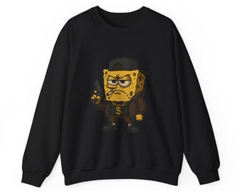 Streetwear SpongeBob Crewneck Sweatshirt - Fun Graphic Hoodie, Urban Wear, SpongeBob SquarePants Fan Gift, Trendy Sweatshirt for Teens,