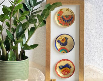 Hand-Painted Persian Vitray Glass Plates | Wall Art with Gold Frame