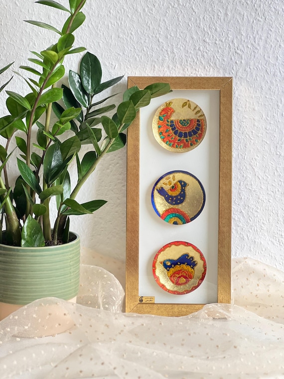 Hand-Painted Persian Vitray Glass Plates | Wall Art with Gold Frame
