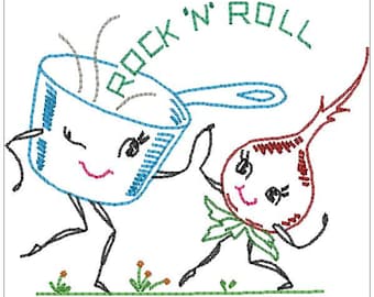 Vintage Dancing Vegetables Designs Kitchen  Tea Towel Designs Machine Embroidery  4x4  17 Designs