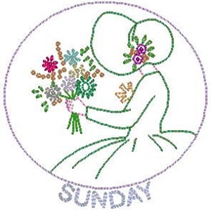 Vintage Sun Bonnet Bonnie Beth DOW Days of the Week towel  Designs Machine Embroidery Designs 4x4