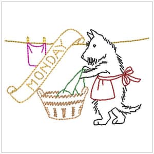 Vintage Scotty Hund Hausarbeit Wochentage DOW Stickdatei