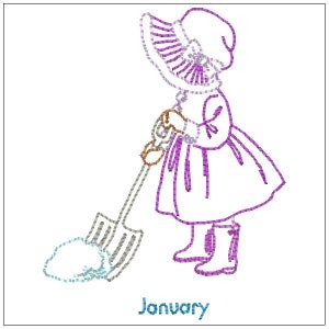 Vintage Sun Bonnet Sue Months of the Year Quilt Blocks  Machine Embroidery Design 4x4