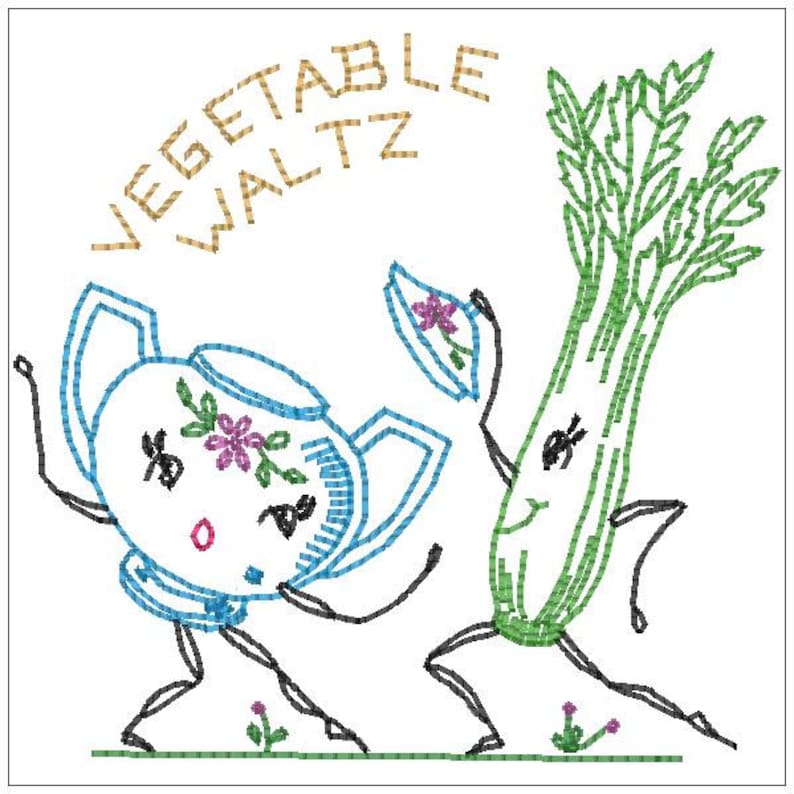 Vintage Dancing Vegetables Designs Kitchen Tea Towel Designs Etsy