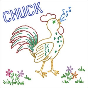 Vintage Chicken/Rooster Machine Embroidery Design 4x4
