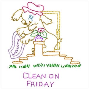 Vintage Welpe/Hund Hausarbeit Tage der Woche DOW Maschinenstickerei Design 100x100