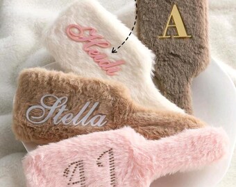 Personalized Fluffy Hair Brush, Custom Name Paddle Brush