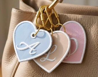 Custom Embroidered Heart Luggage Tag, Personalized Initial Keychain, Monogram Bag Identifier