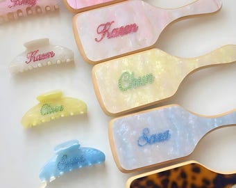 Personalized Name Hair Brush & Clip Set – Custom Engraved Gift
