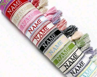 Custom Embroidered Woven Bracelet • Personalized Team Bracelet • Friendship Bracelet • Handmade Tassel Wristband • Custom Name Bracelet Gift