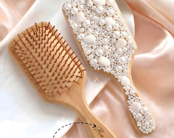 Custom Pearl Hair Brush, Ocean Theme Bridal Accessory, Beach Wedding Gift