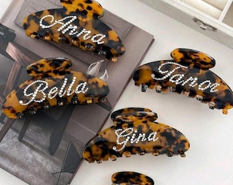 Personalized Rhinestone Hair Claw Clip, Custom Name Rhinestone Pearl Hair Clip, Engraved Name Claw Clip, Bridesmaids Gift, Gift for Her