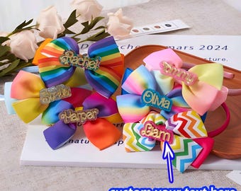 Custom Name Hair Bows for Girls, Personalized Rainbow Hair Accessory, Toddler Birthday Gift