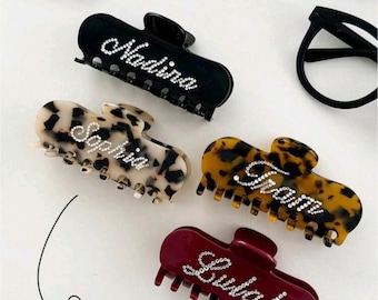 Personalized Hair Claw Clip, Custom Name Rhinestone Pearl Hair Clip, Engraved Name Claw Clip, Bridesmaids Gift, Custom name Hair Accessory