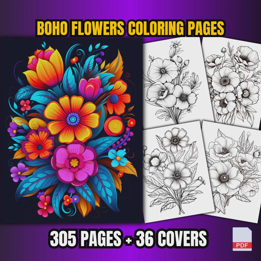305 Boho Flowers Coloring Pages | Adult & Kids Printable (PDF Format ...