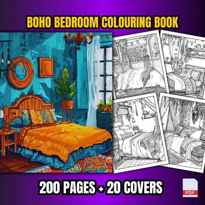 200 Boho Bedroom Coloring Pages | A4 Printable (PDF Format) - Etsy
