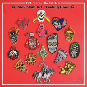 Punk Skull Art - Toppa termoadesiva Feeling Good / Toppa termoadesiva da cucire / Toppa posteriore termoadesiva ricamata / Accessorio per giacca