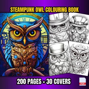 200 Steampunk Owl Coloring Pages | 200 Pages | Adult Coloring | Kids Coloring | Printable Page | PDF Format
